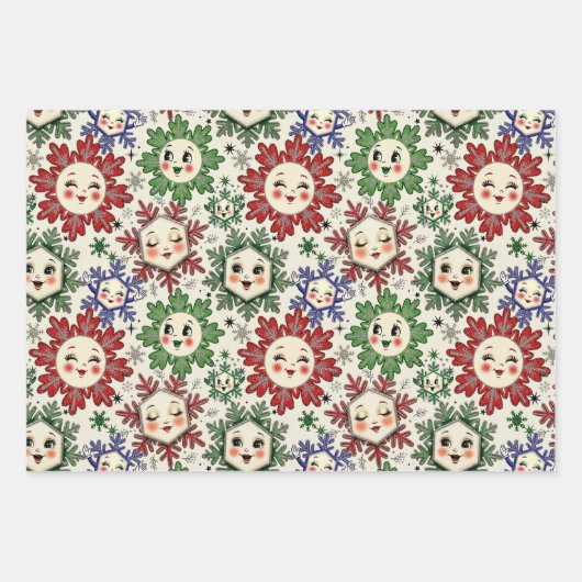 Whimsical Retro Weihnachten Schneeflocken Geschenkpapier Set (Vorderseite 2)