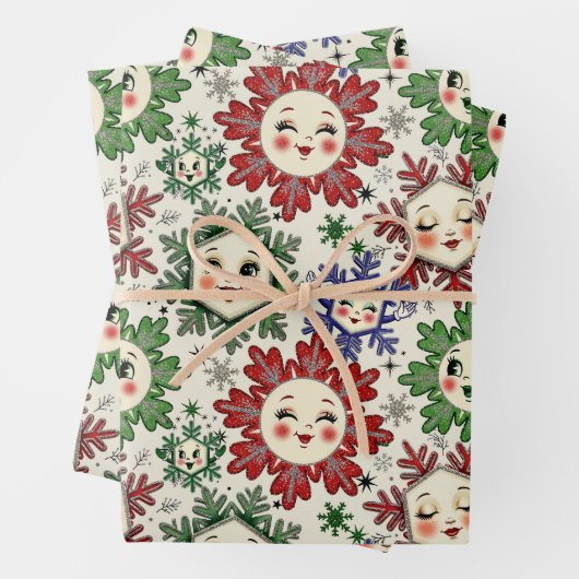 Whimsical Retro Weihnachten Schneeflocken Geschenkpapier Set (Beispiel)