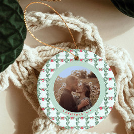 Whimsical Retro | Weihnachtsmuster und Foto Keramik Ornament