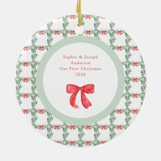 Whimsical Retro | Weihnachtsmuster und Foto Keramik Ornament (Hinten)