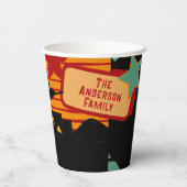 Whimsical Retro Witch Hat Over Skyline Halloween Pappbecher (Rückseite)