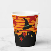 Whimsical Retro Witch Hat Over Skyline Halloween Pappbecher (Links)