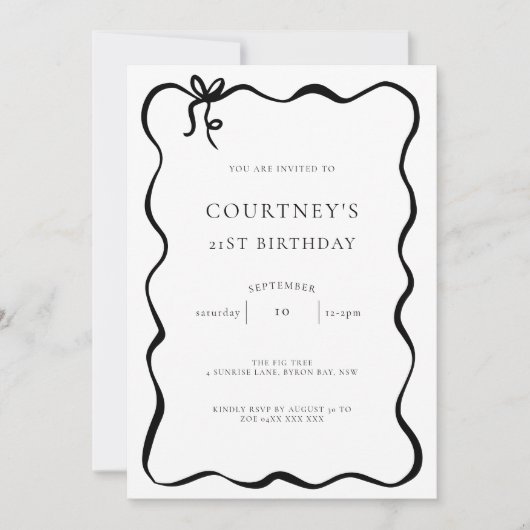 Whimsical Ribbon Bow 21st Birthday Party Einladung (Vorderseite)