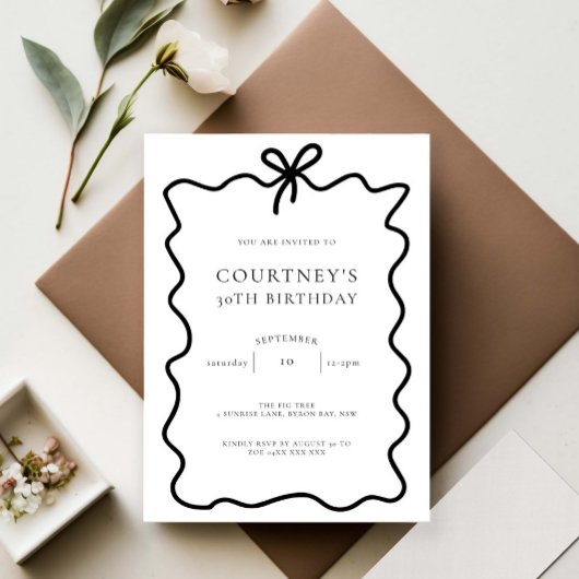 Whimsical Ribbon Bow 30. Geburtstag Party Einladung