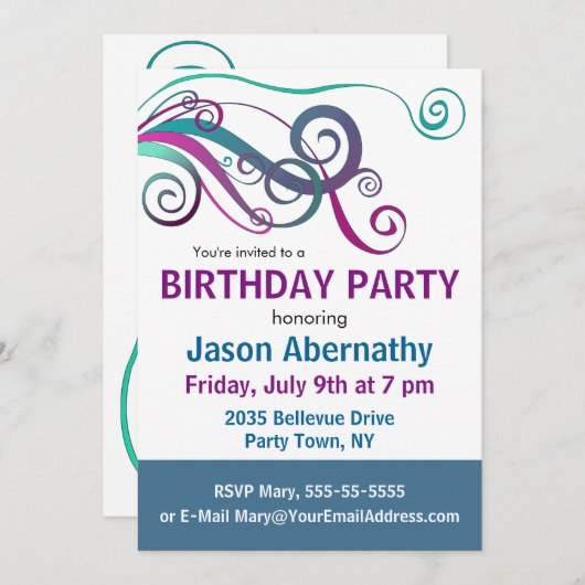 Whimsical Ribbon Curls Party einladen Einladung (Vorne/Hinten)