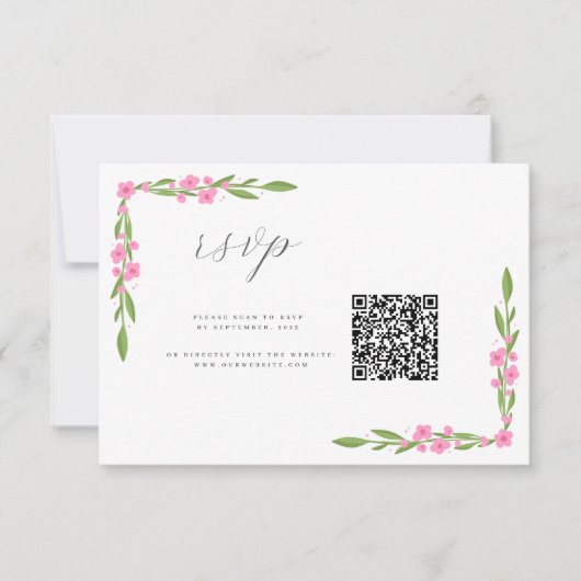 Whimsical Ribbon Floral Wedding QR RSVP Karte (Vorderseite)
