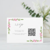 Whimsical Ribbon Floral Wedding QR RSVP Karte (Stehend Vorderseite)