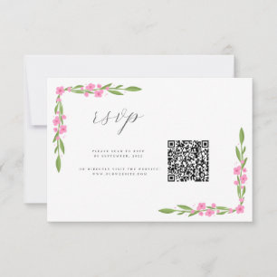 Whimsical Ribbon Floral Wedding QR RSVP Karte