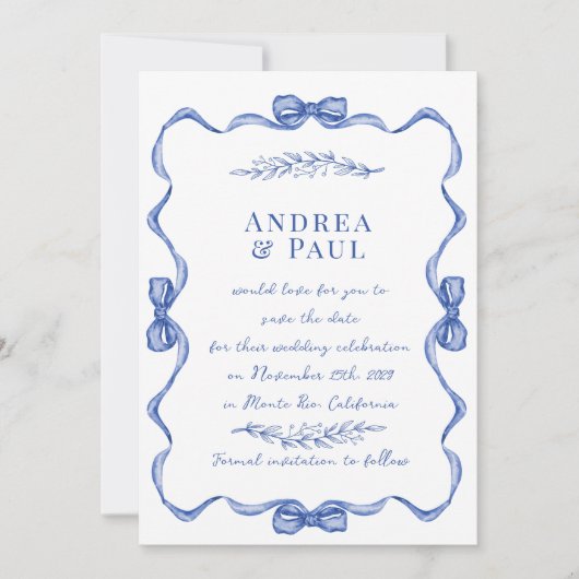 Whimsical Ribbon Sweet Wedding Save The Date (Vorderseite)