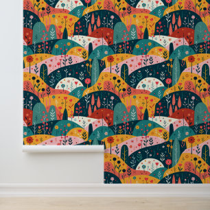 Whimsical Rolling Hills Garden - Farbenfrohe Kunst Tapete