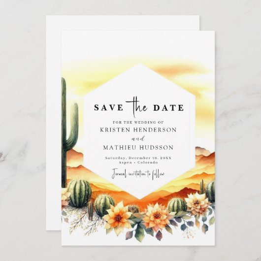 Whimsical Romantic Cactus Wedding Save The Date (Vorne/Hinten)