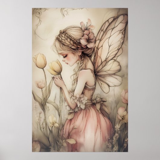 Whimsical Romantic Fairy in Field of Blume Art Poster (Vorne)