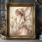 Whimsical Romantic Fairy in Field of Blume Art Poster