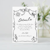 Whimsical Romantic Hand gezeichnet Hochzeitdetails Begleitkarte (Stehend Vorderseite)