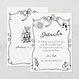 Whimsical Romantic Hand gezeichnet Hochzeitdetails Begleitkarte