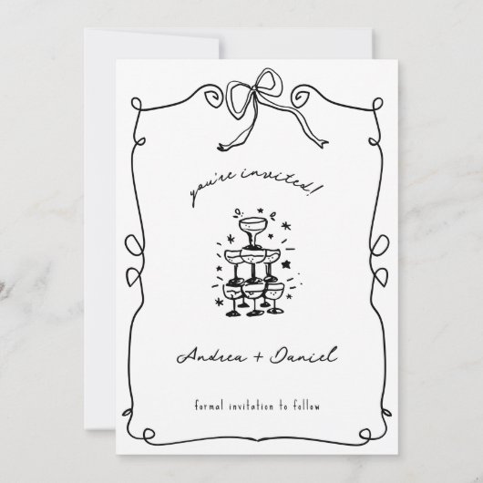 Whimsical Romantic Hand Schwarz-weiße Hochzeit gez Save The Date (Rückseite)
