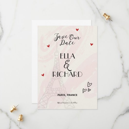 Whimsical Romantic Paris Save the Date Einladung (Vorderseite/Rückseite Beispiel)