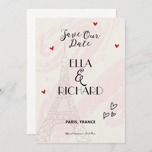 Whimsical Romantic Paris Save the Date Einladung (Vorne/Hinten)