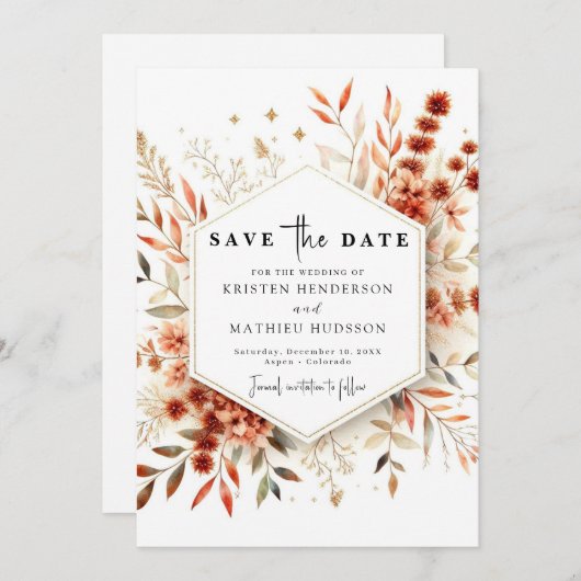 Whimsical Romantic Terracotta Wedge Save The Date (Vorne/Hinten)
