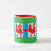 Whimsical Rooster Mug – Red, Blue, Green & Black Tasse (Zentrum)
