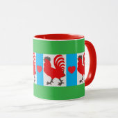 Whimsical Rooster Mug – Red, Blue, Green & Black Tasse (VorderseiteRechts)