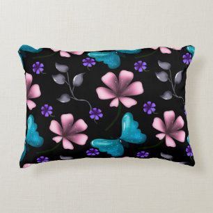 Whimsical Rosa Floral und Blau Schmetterling Nahtl Dekokissen