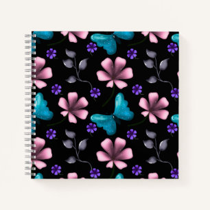 Whimsical Rosa Floral und Blau Schmetterling Nahtl Notizblock