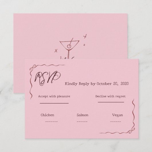 Whimsical Rosa Handgeschriebene Kritzeln Hochzeit  RSVP Karte (Vorne/Hinten)