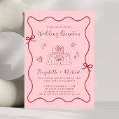 Whimsical Rosa Rosa Wavy Rahmen Hochzeitsempfang Einladung