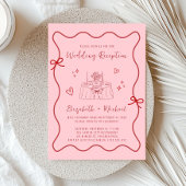 Whimsical Rosa Rosa Wavy Rahmen Hochzeitsempfang Einladung