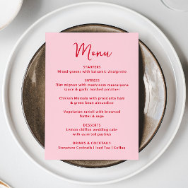 Whimsical Rosa und Rote Herz Hochzeit Menükarte
