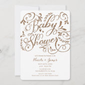Whimsical Rose Gold Glitzer Briefing Baby Dusche Einladung (Vorderseite)