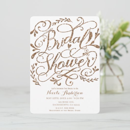 Whimsical Rose Gold Pink Letting Brautparty Einladung (Stehend Vorderseite)