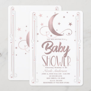 Whimsical Rose Gold Pink Moon Stars Kinderdusche Einladung
