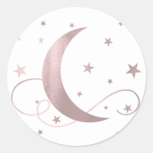 Whimsical Rose Gold Rosa Mond Sterne Baby Shower Runder Aufkleber