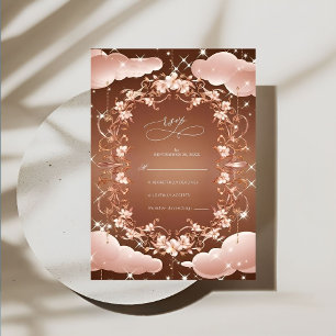Whimsical Rose Gold Verzierte Blumenhochzeit RSVP Karte