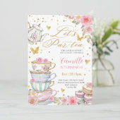Whimsical rose Pink Floral Tea Party Birthday Einladung (Stehend Vorderseite)