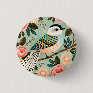Whimsical Roses Blumen Vintage Folk Vogel Button