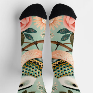 Whimsical Roses Blumen Vintage Folk Vogel Socken