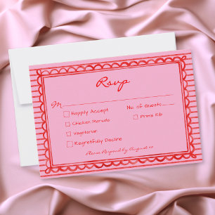 Whimsical rote Pink-Wasserfarben-Streifen-Hochzeit RSVP Karte