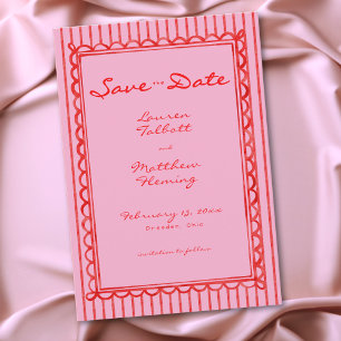 Whimsical rote pink Wasserfarben-Streifen-Hochzeit Save The Date