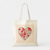 Whimsical rote und rosa Patchwork-Herz Collage-Kun Tragetasche (Rückseite)