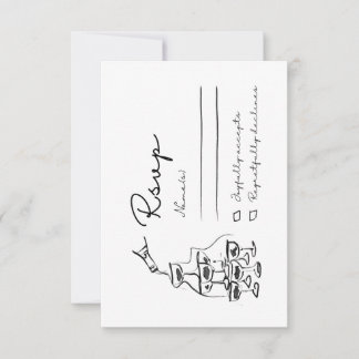 Whimsical RSVP Card, handgezogener Champagnerturm