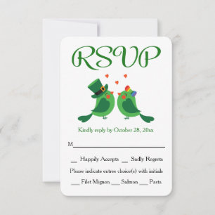 Whimsical RSVP Liebesvögel Grüne und Weiße Hochzei Karte