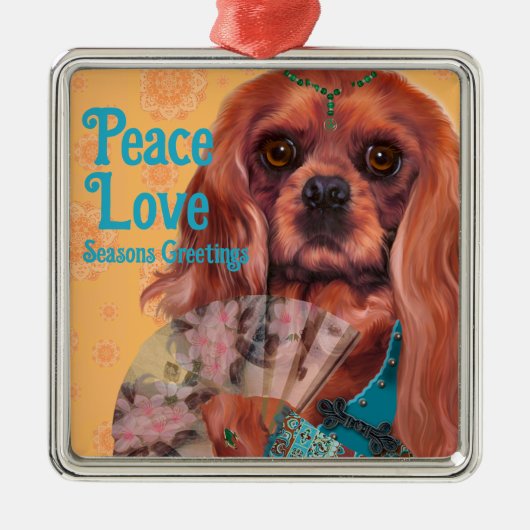 Whimsical Ruby Cavalier King Charles Ornament Aus Metall (Vorne)