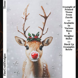 Whimsical Rudolph Reindeer Red Nose EJ1 Decoupage Seidenpapier