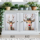 Whimsical Rudolph Reindeer Red Nose EJ2 Decoupage Seidenpapier