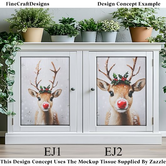 Whimsical Rudolph Reindeer Red Nose EJ2 Decoupage Seidenpapier