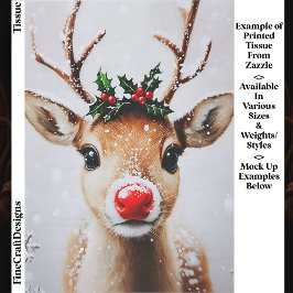 Whimsical Rudolph Reindeer Red Nose EJ2 Decoupage Seidenpapier
