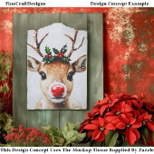 Whimsical Rudolph Reindeer Red Nose EJ2 Decoupage Seidenpapier